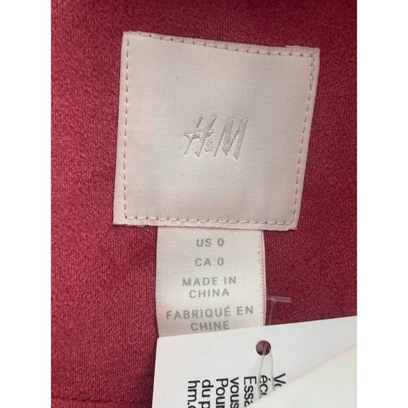 H&M Blush Rose Faux Suede Belted Longline Jacket Coat Size 0 - Picture 6 of 6
